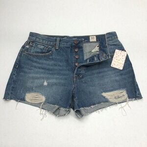 Free People Byron Bay Shorts Womens 30 Blue Denim Distressed Cutoff Raw Hem Core